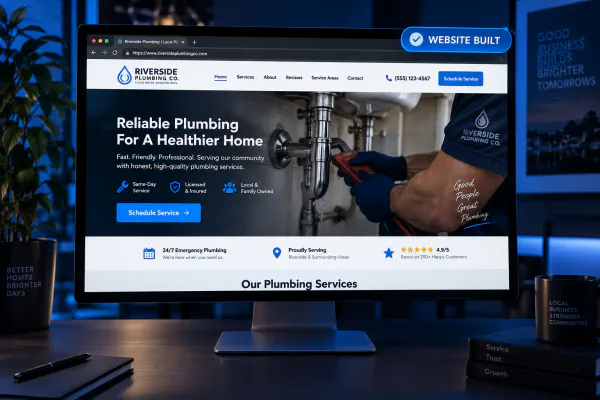 Finished professional website built for a local plumbing company