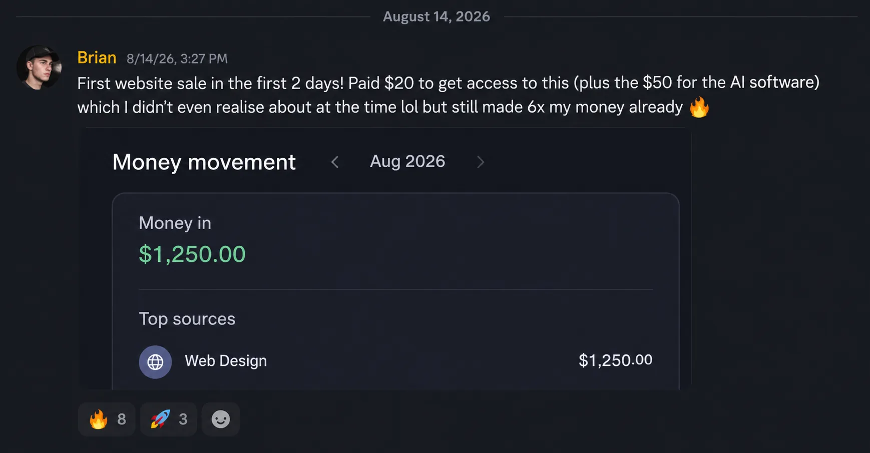 Brian shares his first website sale result